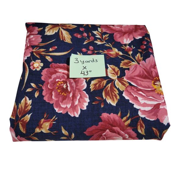 Boundless Cotton Fabric Heritage Home Floral Navy Pink Peony 3 YDS x 43” - Picture 9 of 16
